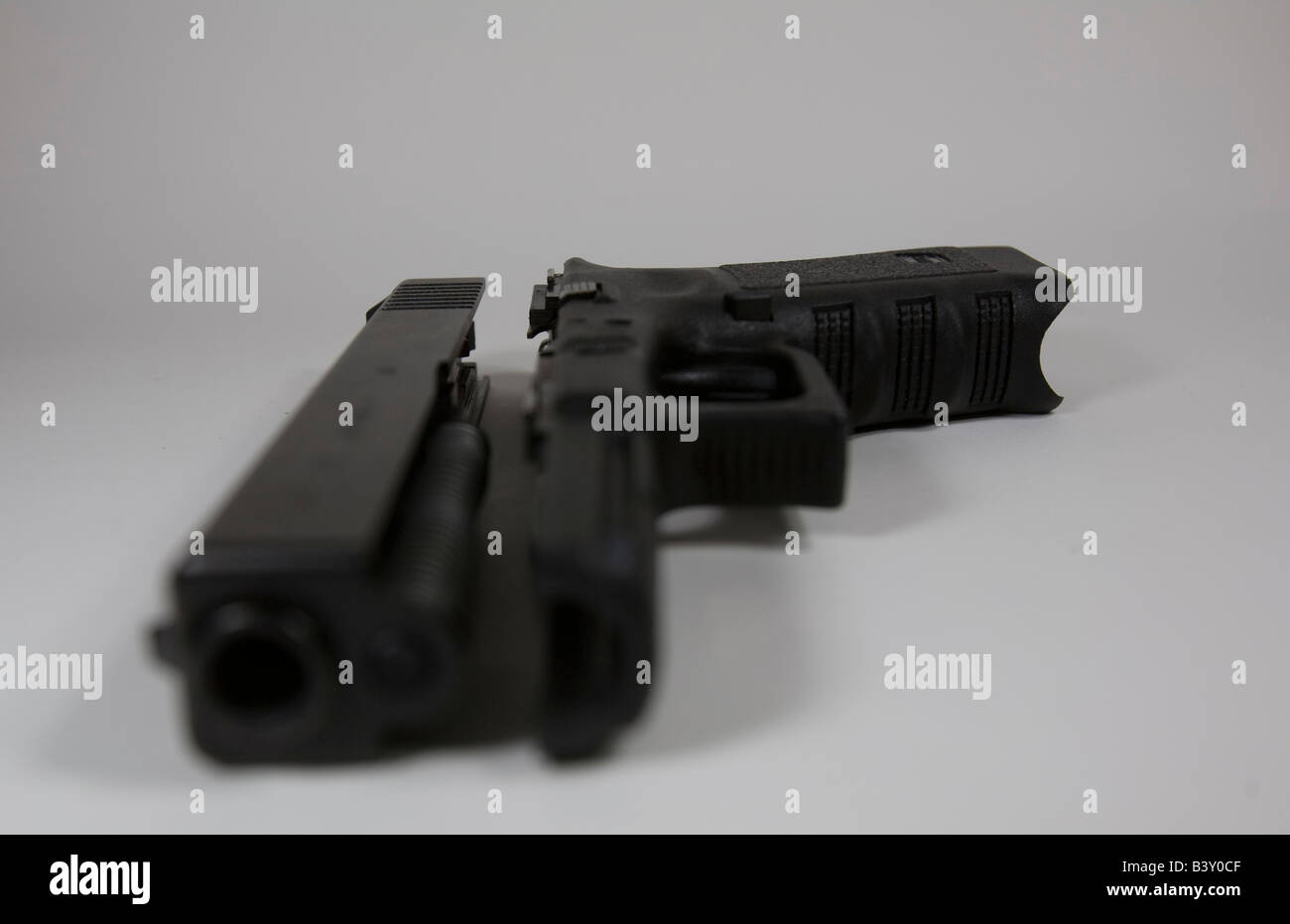 Glock Model 22 .40 caliber pistol in pieces. Stock Photo