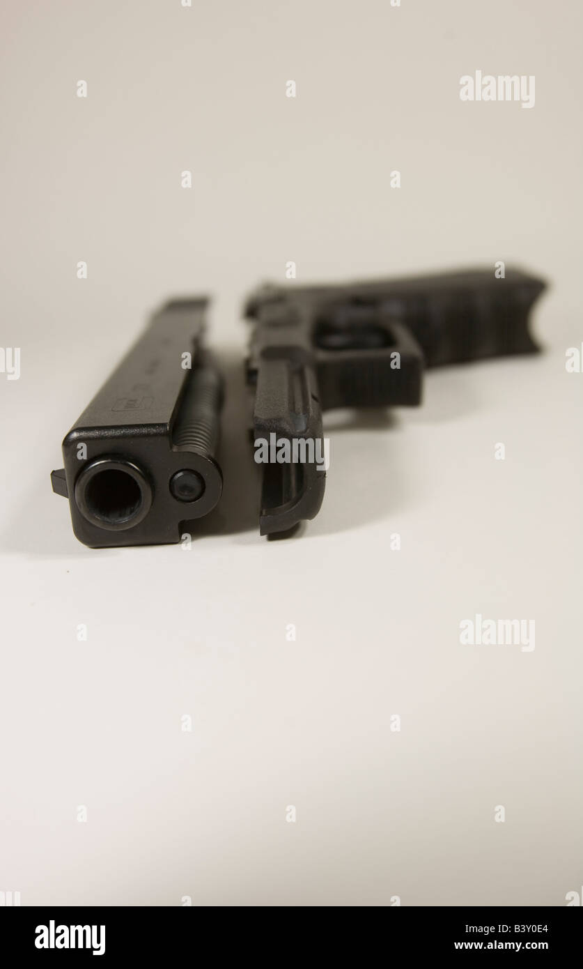 Glock Model 22 .40 caliber pistol in pieces. Stock Photo