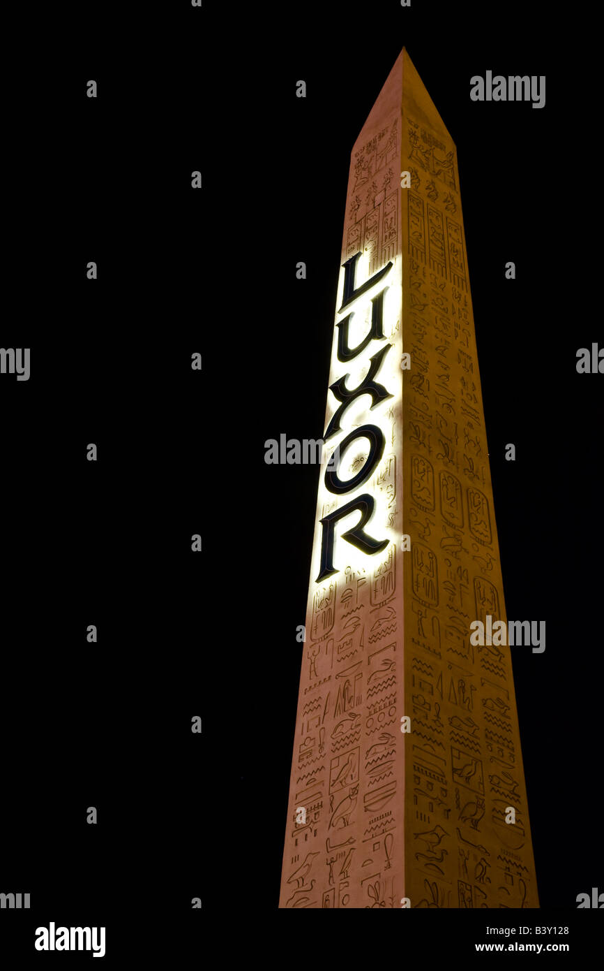 The obelisk which stands in front of the Egyption inspired Luxor Hotel and Casino in Las Vegas Nevada Stock Photo