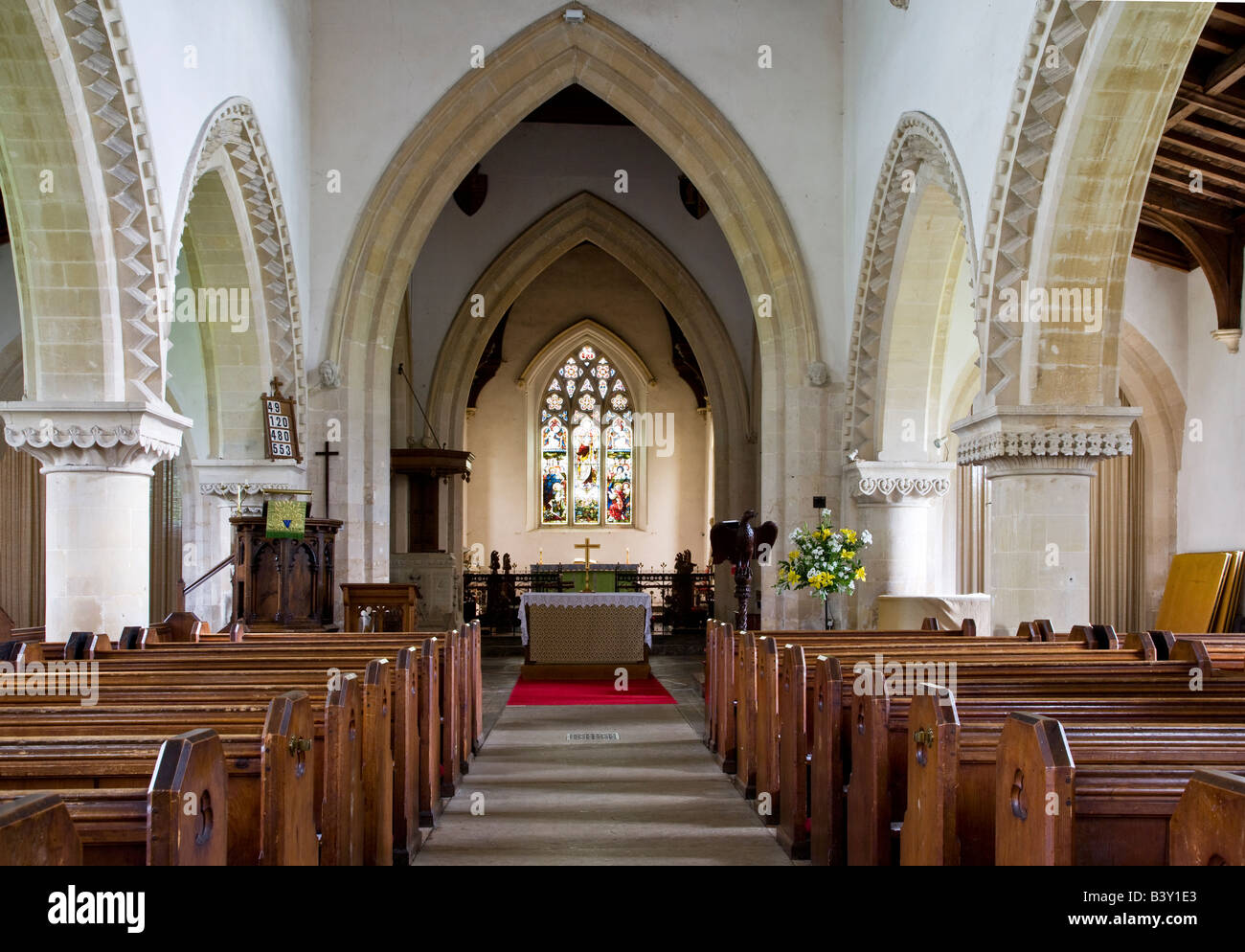 Typical English Norman village country church interior at St.Mary's
