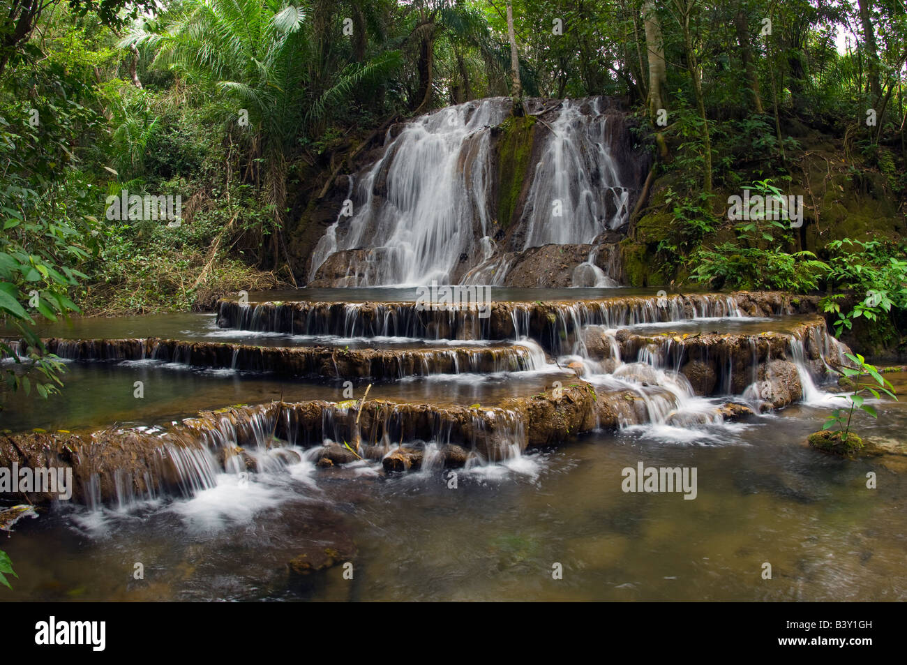 Stream and waterfall in the tropical rainforest in the state of Mato Grosso do Sul Brazil Stock Photo