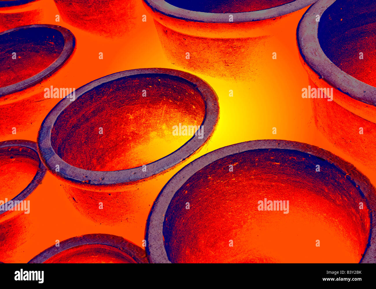 Illuminated round bowls, close up Stock Photo