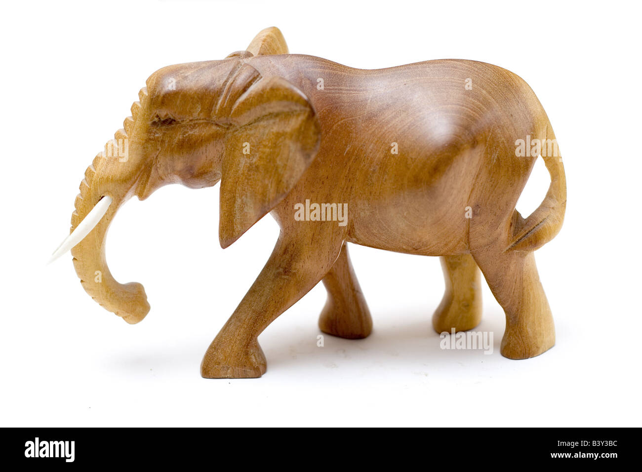A carved wooden elephant brought back as a souvenir from Sri Lanka Isolated on white Stock Photo