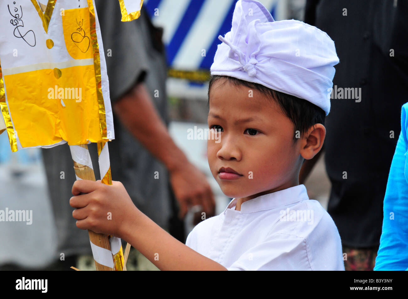 little boy at  Temple Festival (Odalan),mengwi, Bali, Indonesia Stock Photo