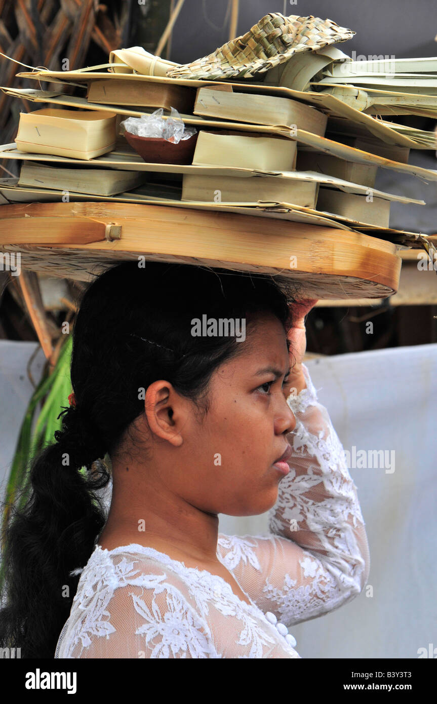 Women Carrying Offerings to Temple Festival (Odalan),mengwi, Bali, Indonesia Stock Photo