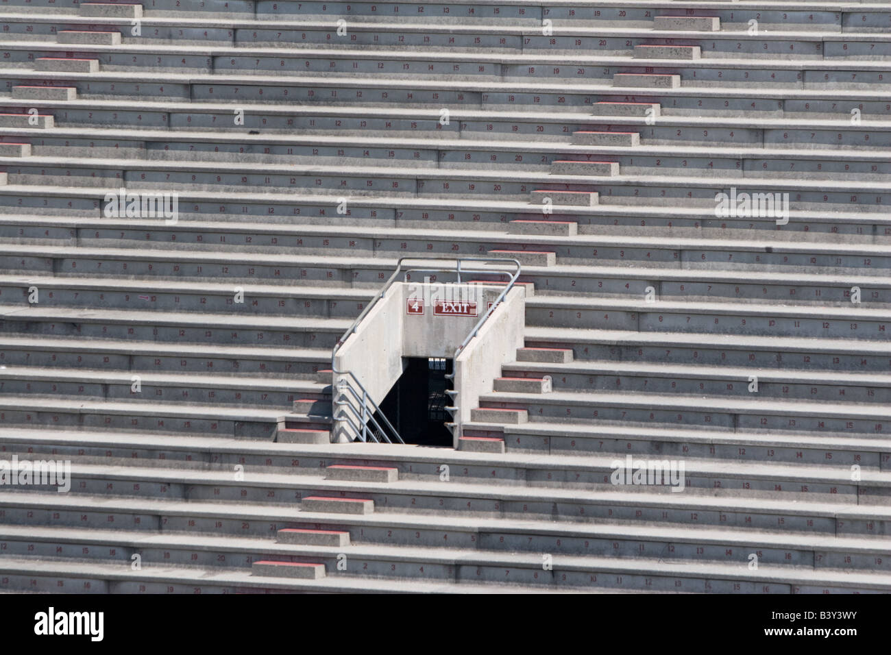 Cement Sports Stadium Bench Seating And Exit Staircase Stock Photo