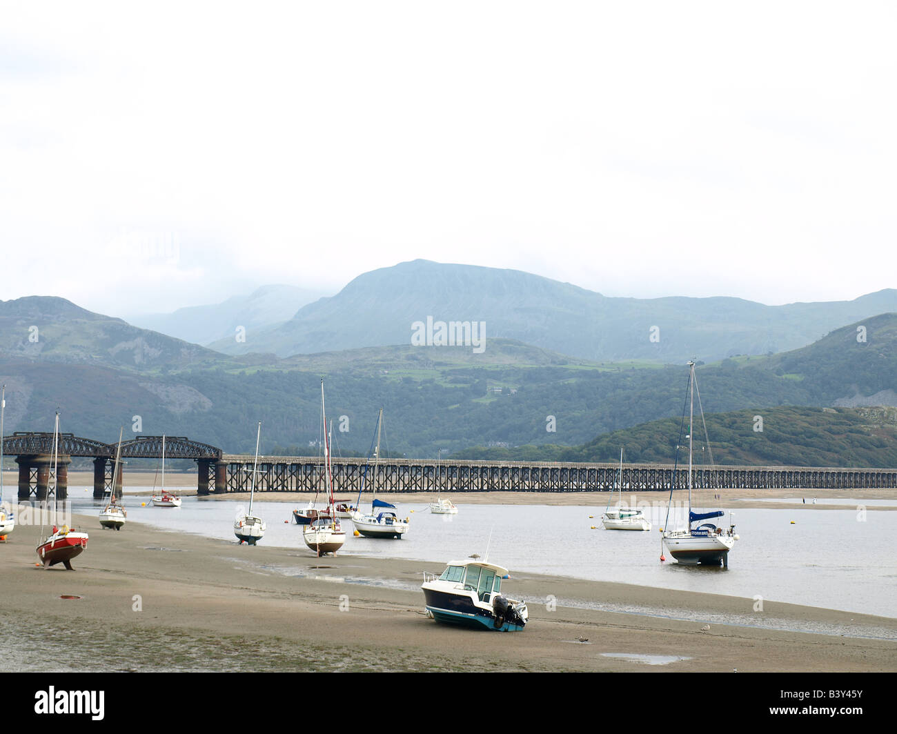 The harbour and the Barmouth to fairbourne railway bridge,built in 1895