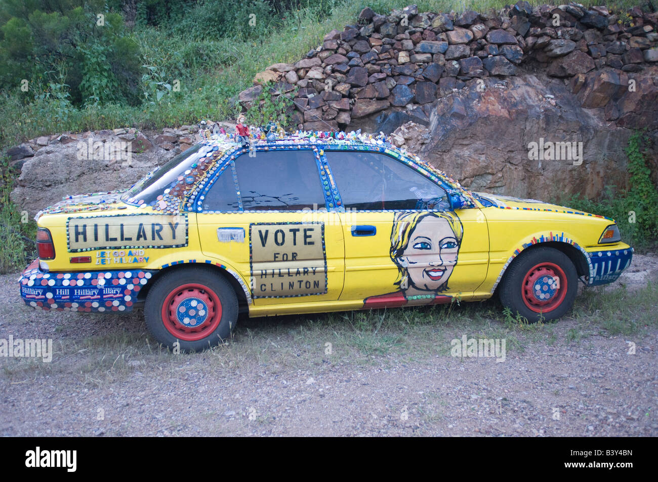 Vote for Hillary Clinton car - - Car decorated by avid fan of Senator Hillary Clinton (NY) urging voters to elect her Stock Photo