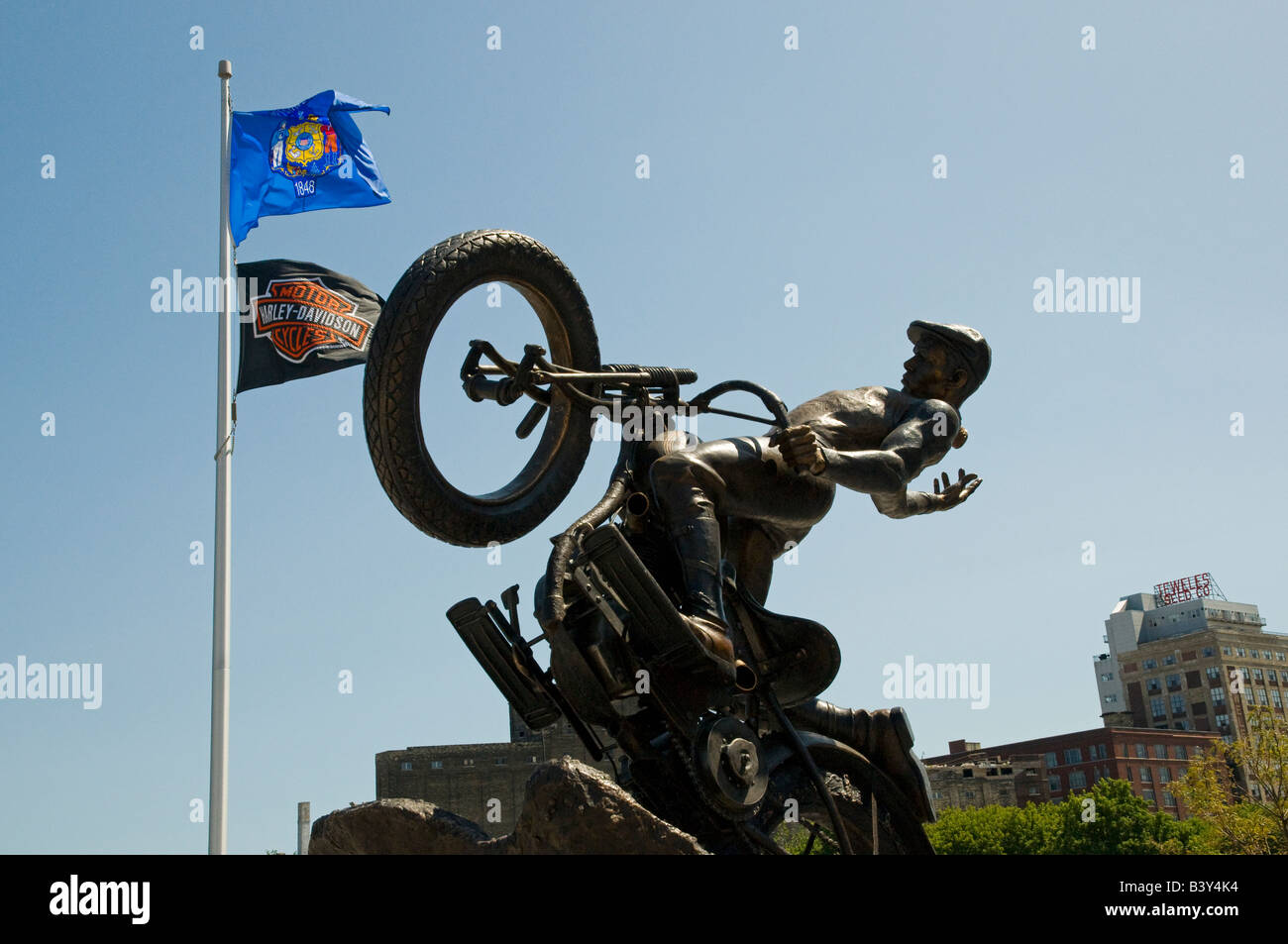 Harley-Davidson Museum Statue of hill climber Stock Photo