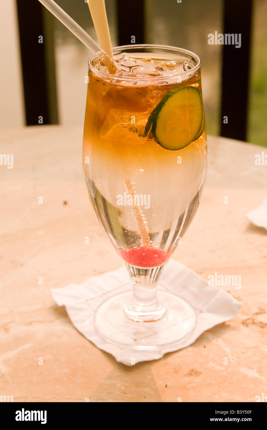 Pims and lemonade cocktail at the Royal Livingstone hotel Zambia Africa Stock Photo