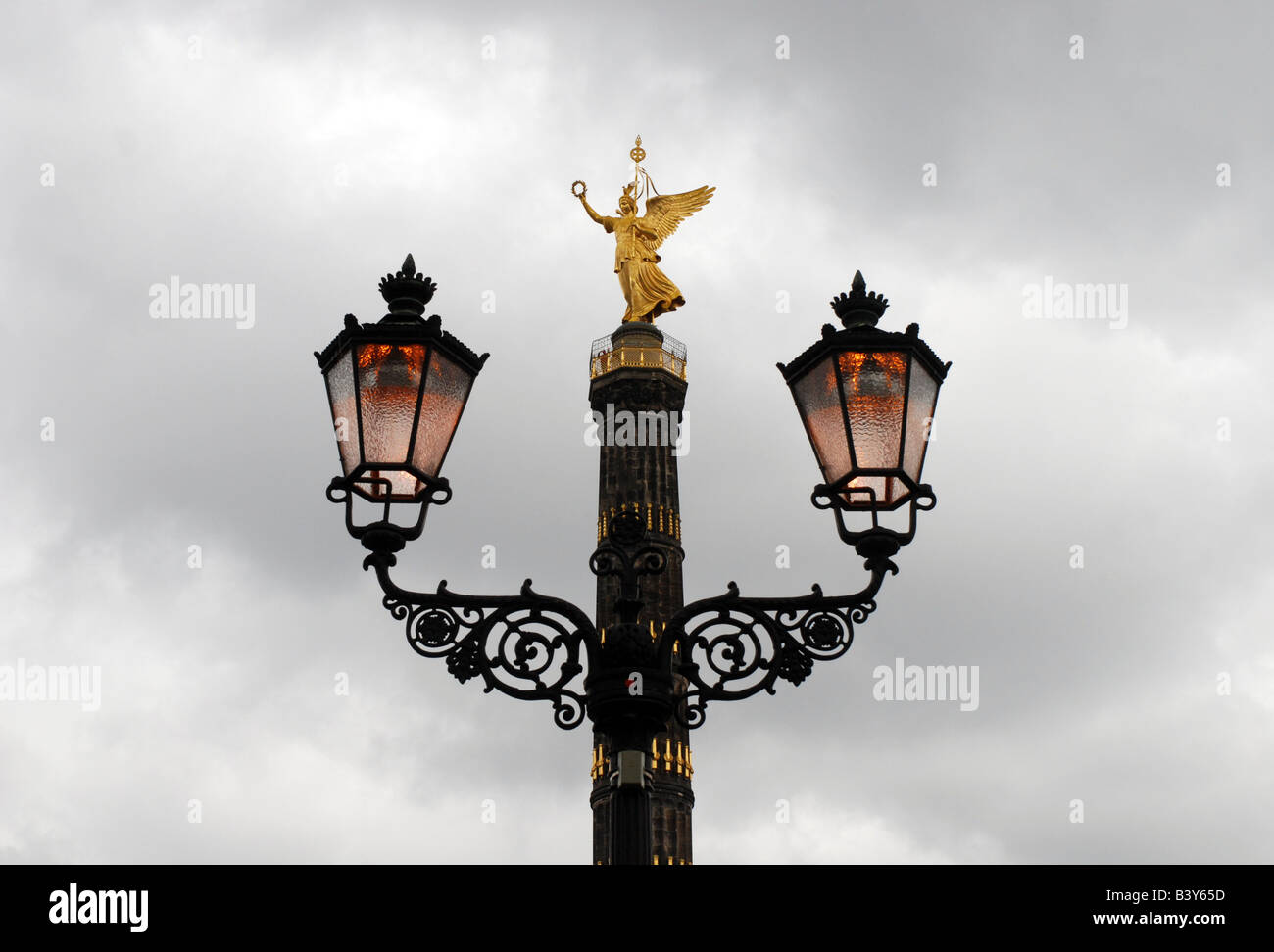 Berlin Victory Column Siegessule Behind Roadsigns For