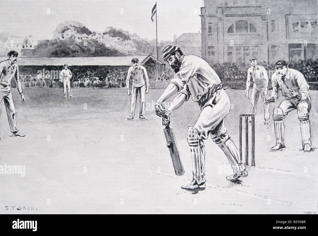 Illustration print  by S T Dadd of Dr W G Grace playing cricket for England against Australia 1896 FOR EDITORIAL USE ONLY Stock Photo