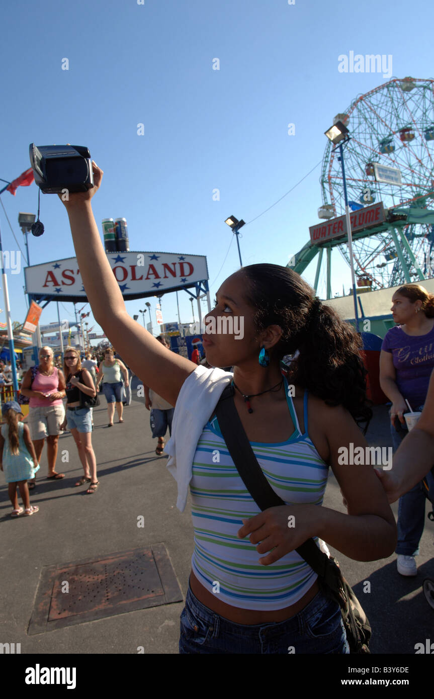 Visitors to Coney Island celebrate the end of summer on Labor Day Monday Stock Photo