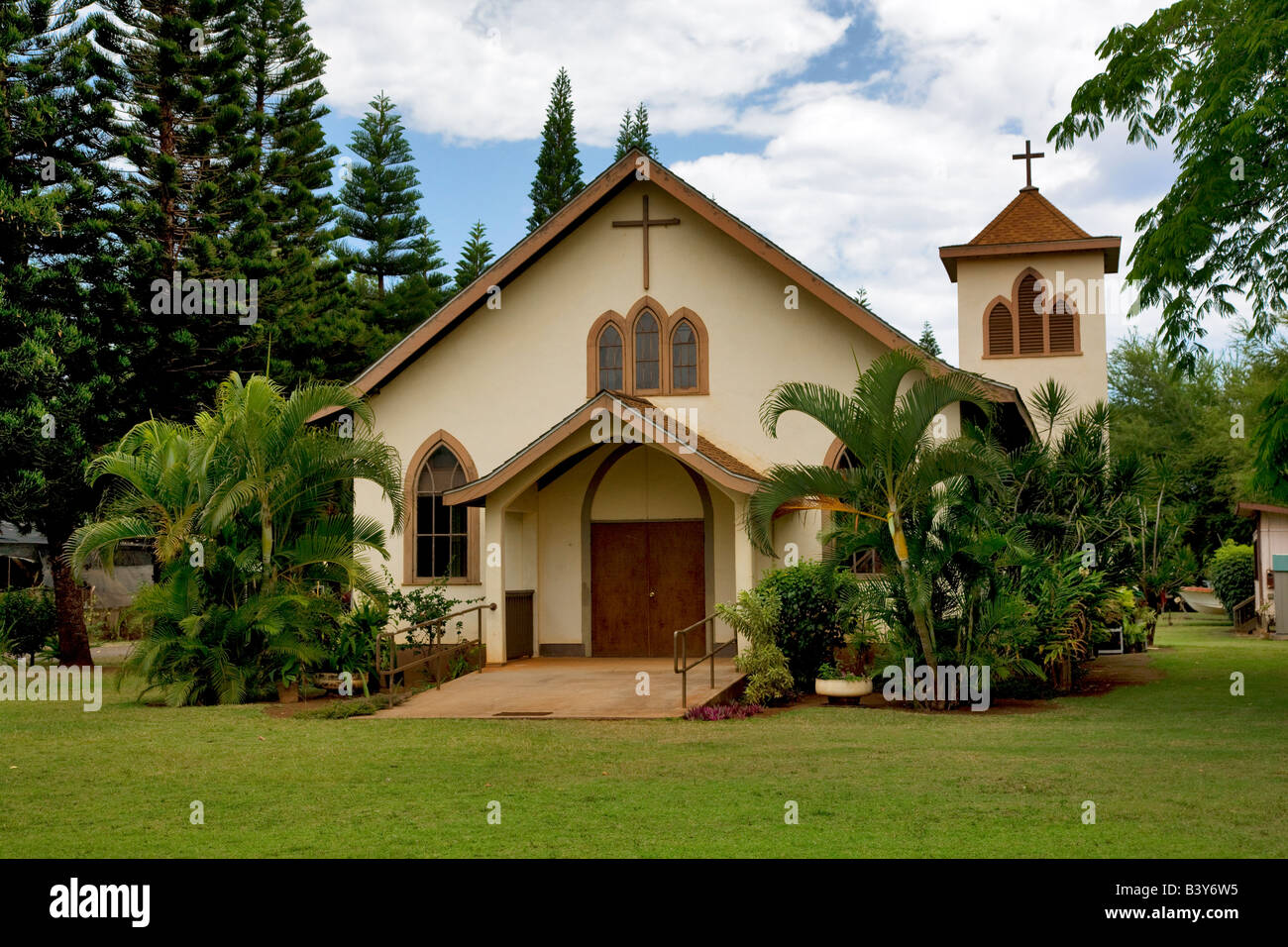 Waimea Sacred Hearts of Jesus and Mary Mission Church Waimea Kauai Hawaii Stock Photo