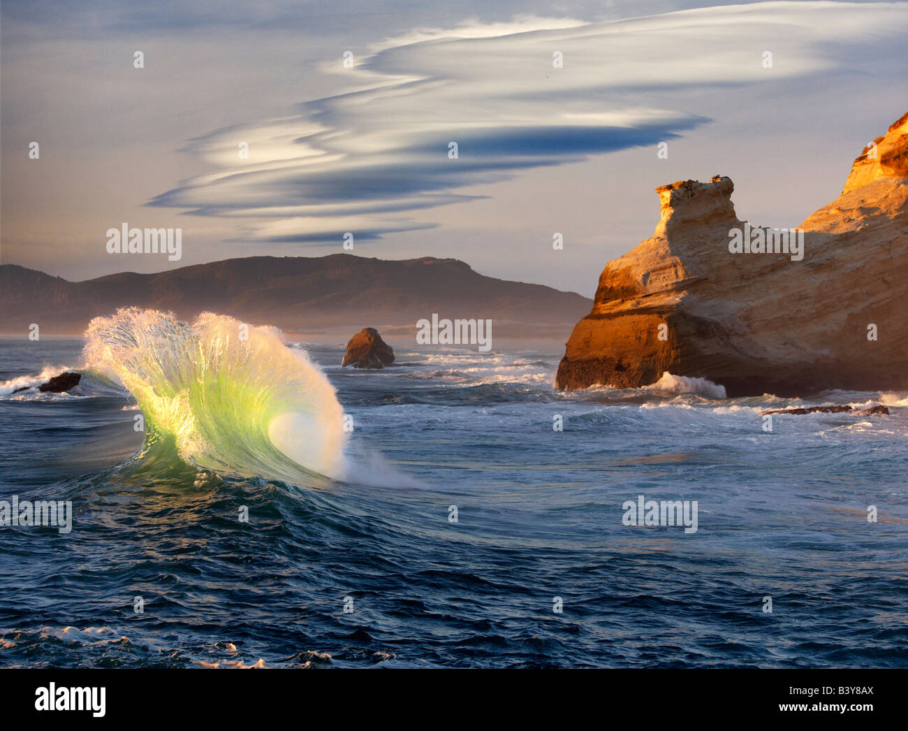 Waves at Cape Kiwanda Oregon Stock Photo