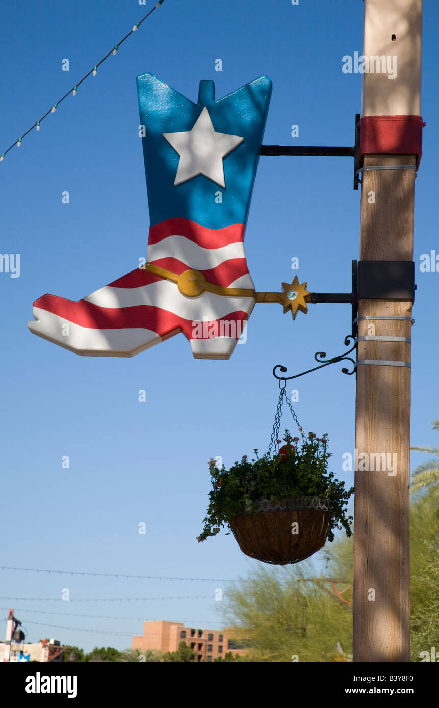 AZ, Arizona, Scottsdale, Old Town Scottsdale, boot sign Stock Photo Alamy