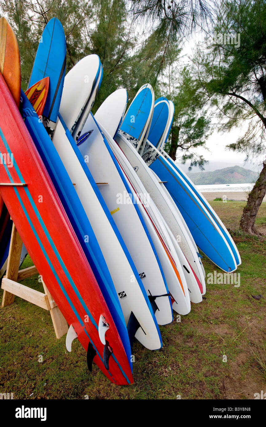 Stcked surfboards Hanalei Bay Kauai Hawaii Stock Photo Alamy