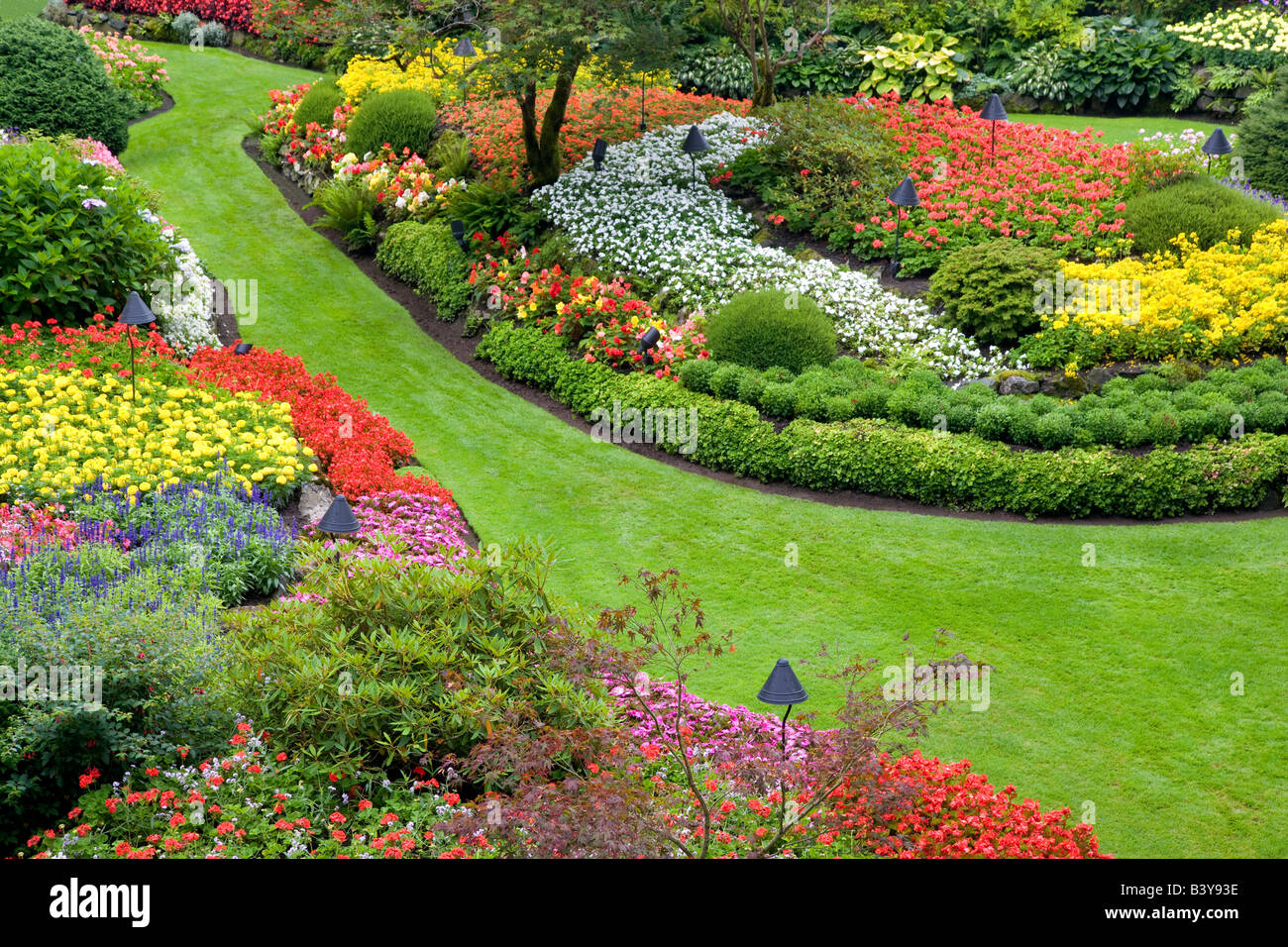 Flower beds at Butchart Gardens B C Canada Stock Photo
