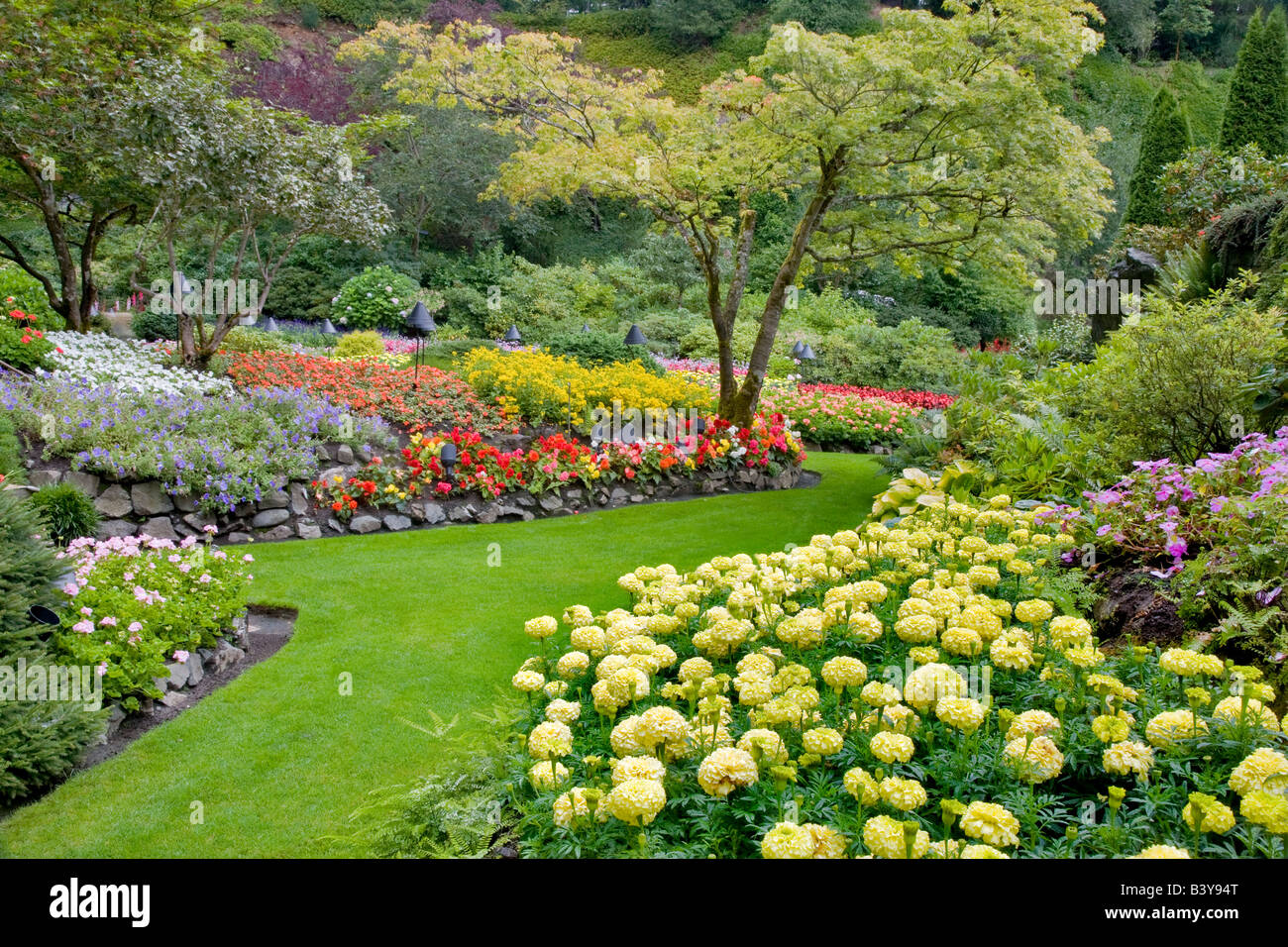 Flower beds at Butchart Gardens B C Canada Stock Photo