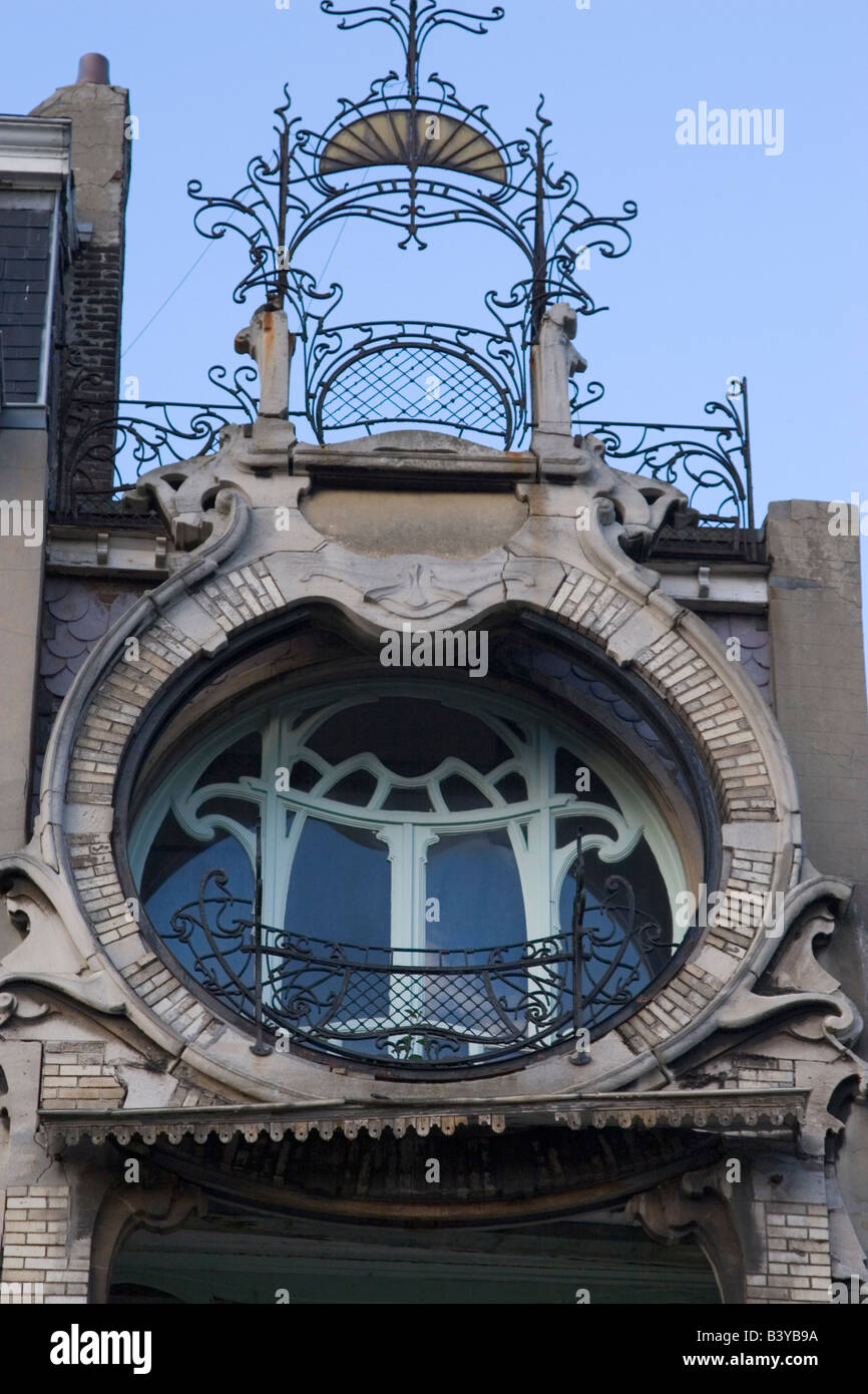 Art Nouveau building the Maison de St Cyr located on square Ambiorix designed by Gustave Strauven in 1905, Brussels, Belgium Stock Photo