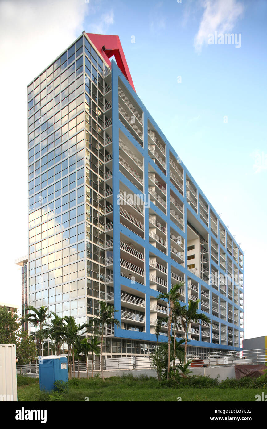 USA, Florida, Miami. The Atlantis Condominium, designed by Arquitectonica in 1982 Stock Photo