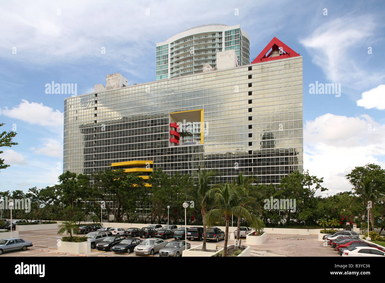 USA, Florida, Miami. The Atlantis Condominium, designed by Arquitectonica in 1982 Stock Photo