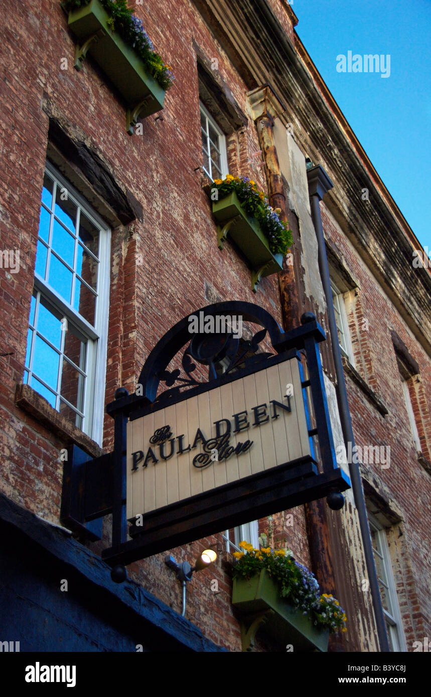 USA, Savannah, historic district, Paula Deen Store sign Stock