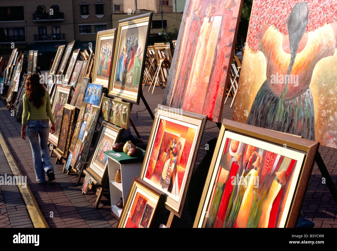 Peruvian artwork for sale in the fashionable Miraflores district of Lima, Peru Stock Photo