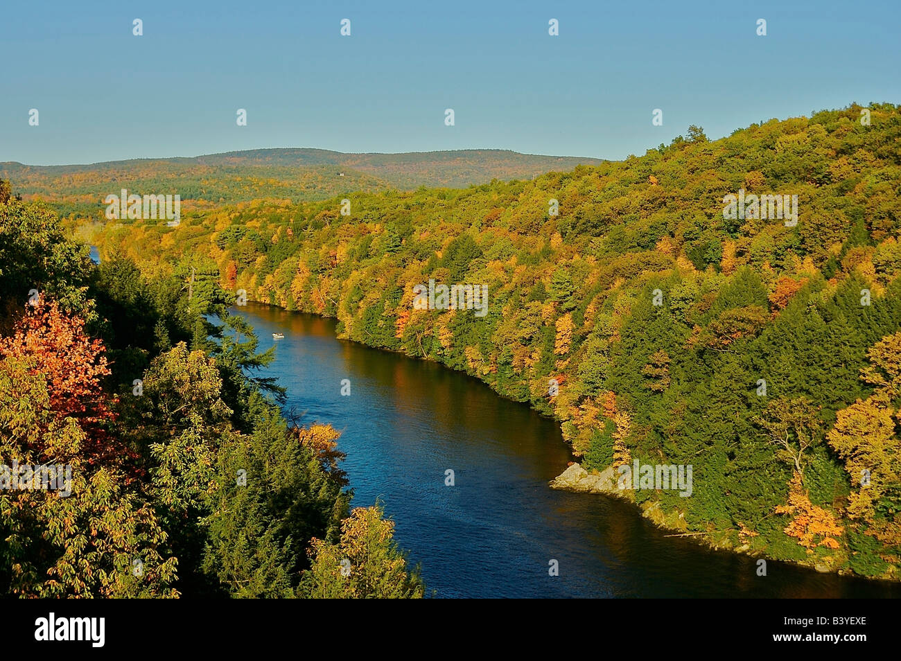 North America, USA, Massachusetts, Erving. The Connecticut River viewed