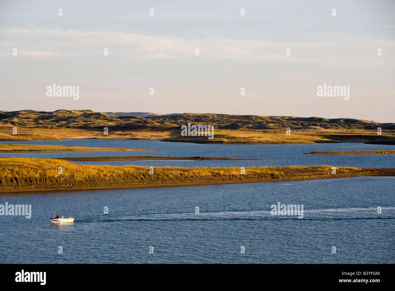Fishing boat in fort Peck Reservior in Montana Stock Photo Alamy
