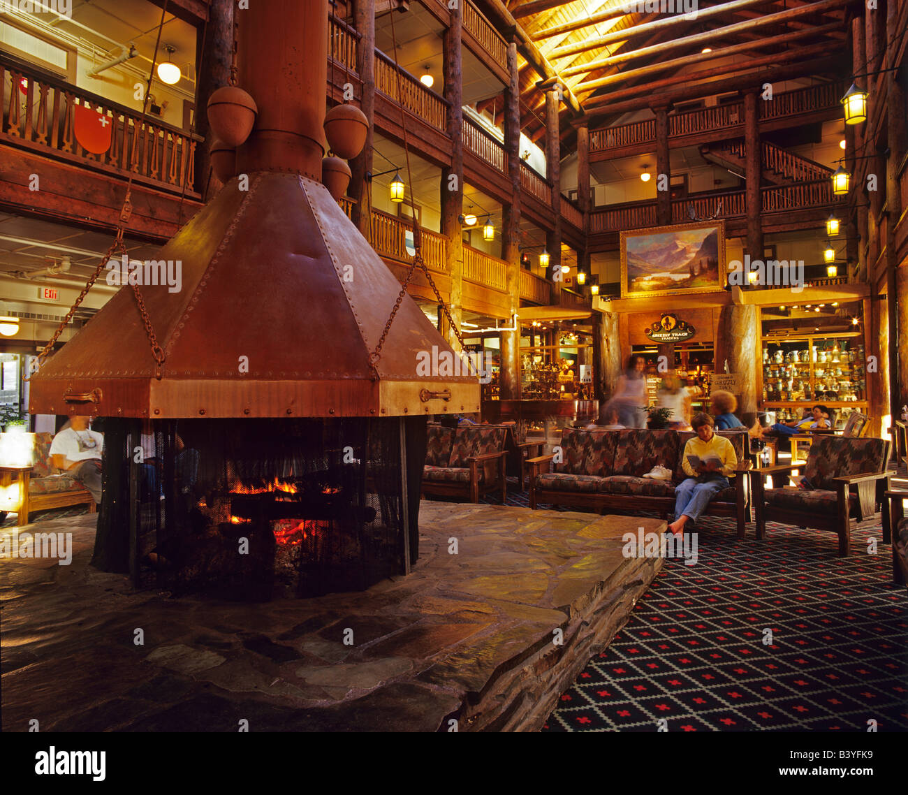 Lobby in the Many Glacier Lodge in Glacier National Park in Montana