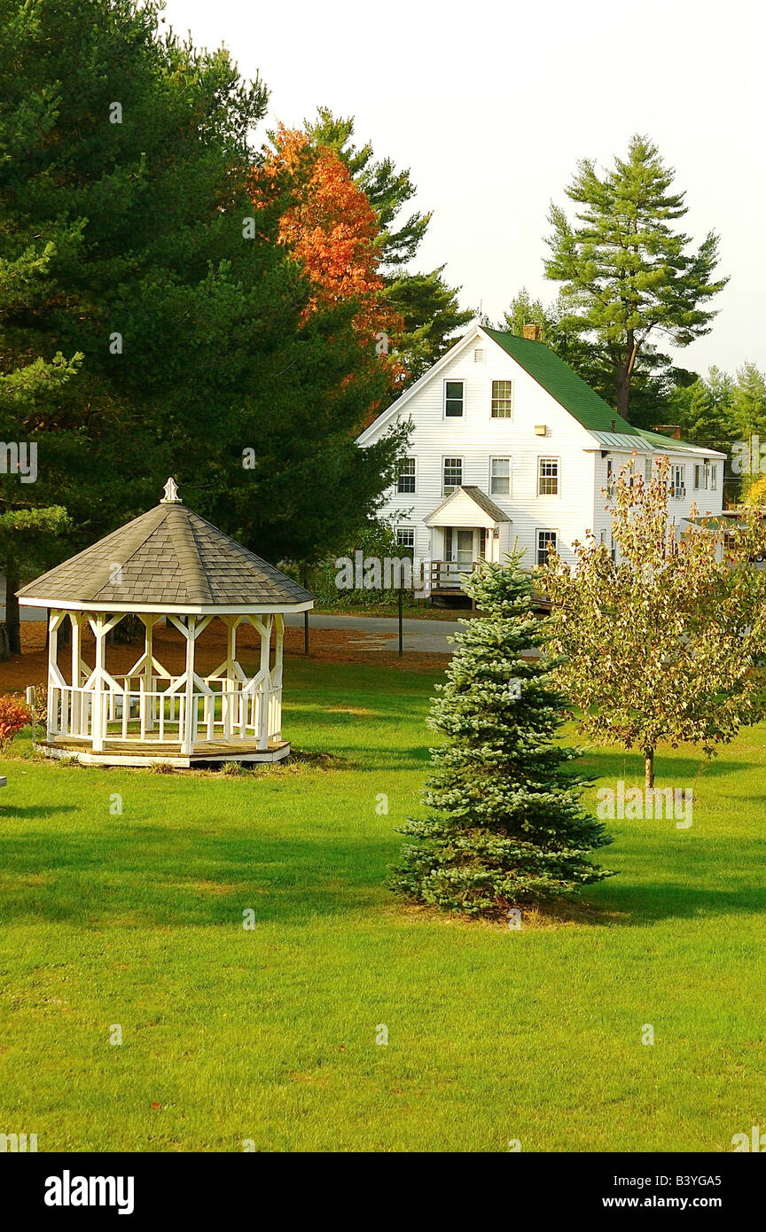 North America, USA, New Hampshire, Swanzey. House and gazebo in autumn