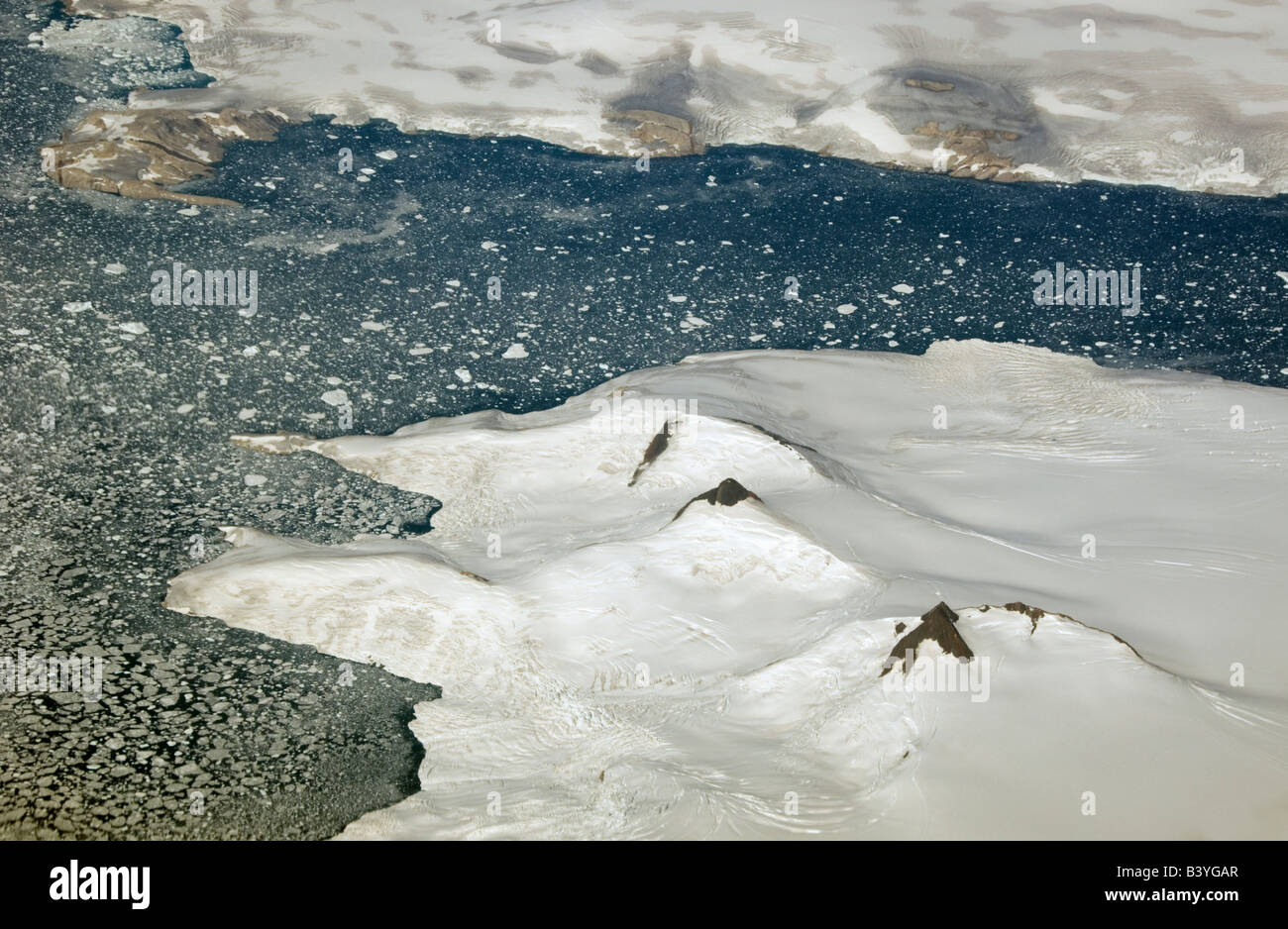 Greenland glaciers and fjords, east coast AERIAL, from Commercial Jet Stock Photo