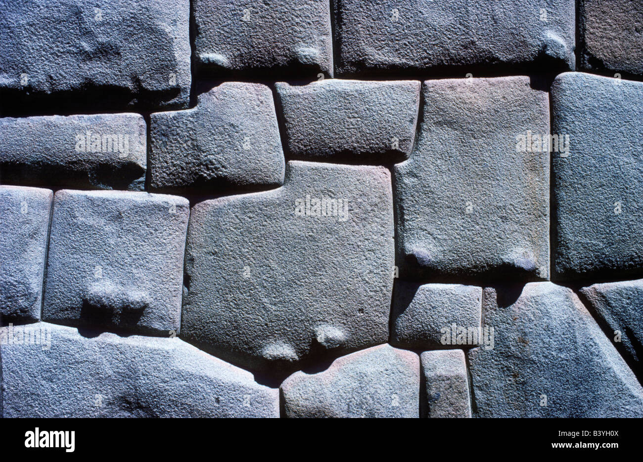 Peru, Cuzco. Hatun Rumiyoc (great stone) street in Cuzco - one of the surviving walls of the Inca Roca's Palace. Stock Photo