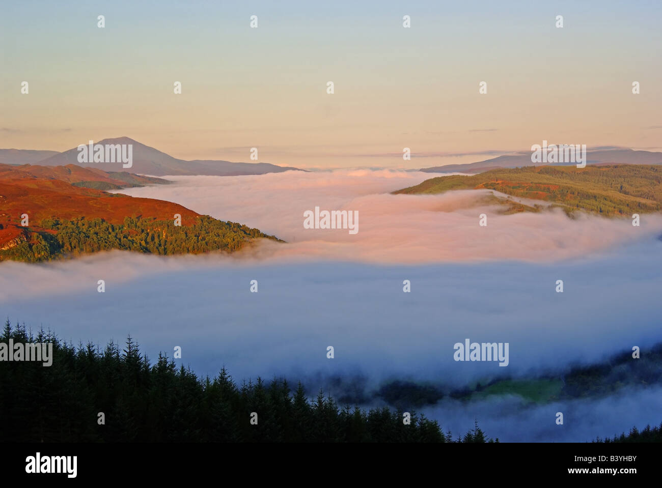 uk scotland tayside perthshire mountain of schiehallion and dawn mist