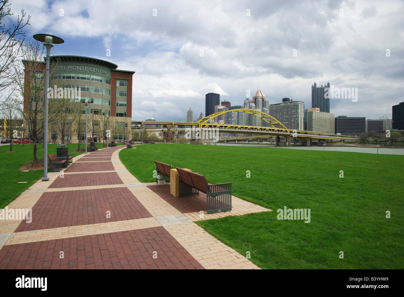 USA, Pennsylvania, Pittsburgh. River Walk next to Alleghany River Stock ...