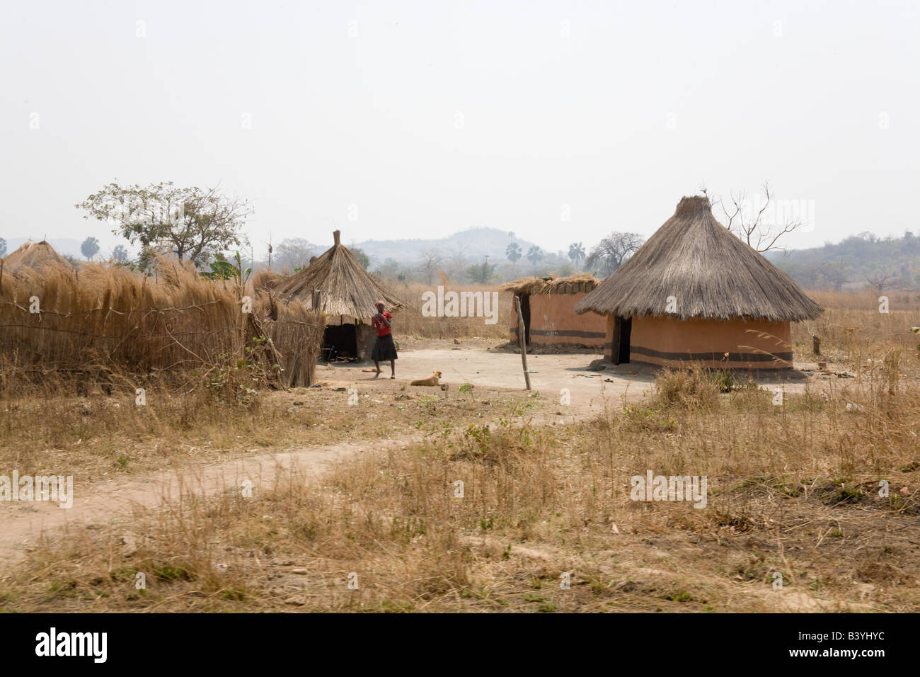 Rural traditional village huts Kafuie Zambia Africa Stock Photo