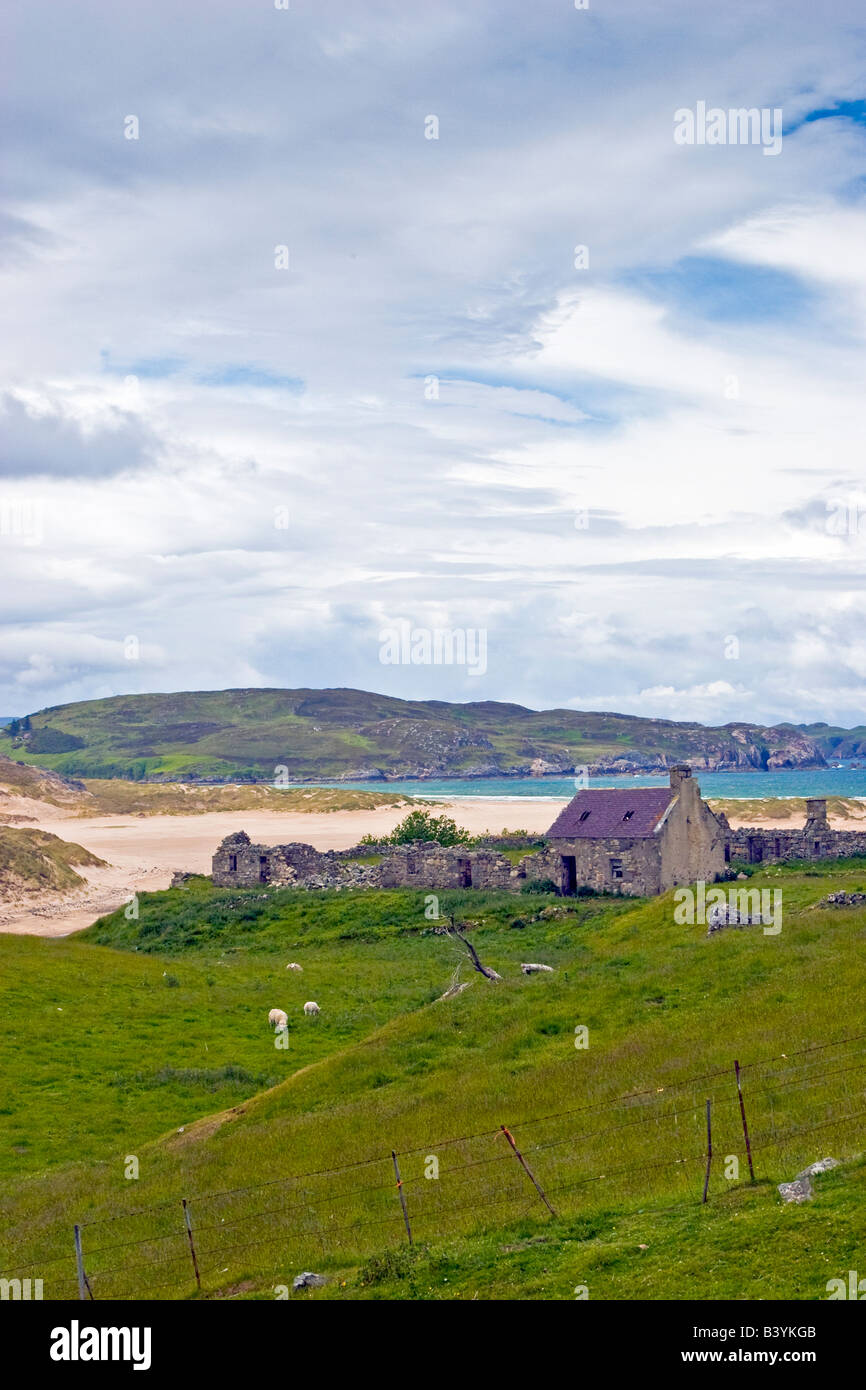 An old crofting cottage at Torrisdale bay Bettyhill Sutherland