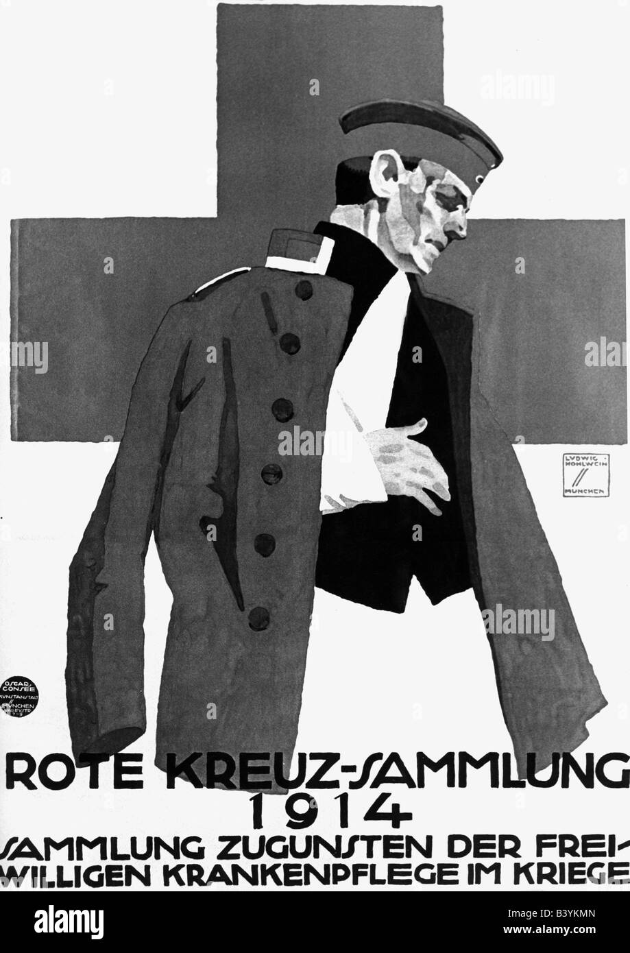 events, First World War / WWI, propaganda, poster 'Rote Kreuz-Sammlung 1914' (Red Cross collection 1914), Munich, Germany, 1914, Stock Photo