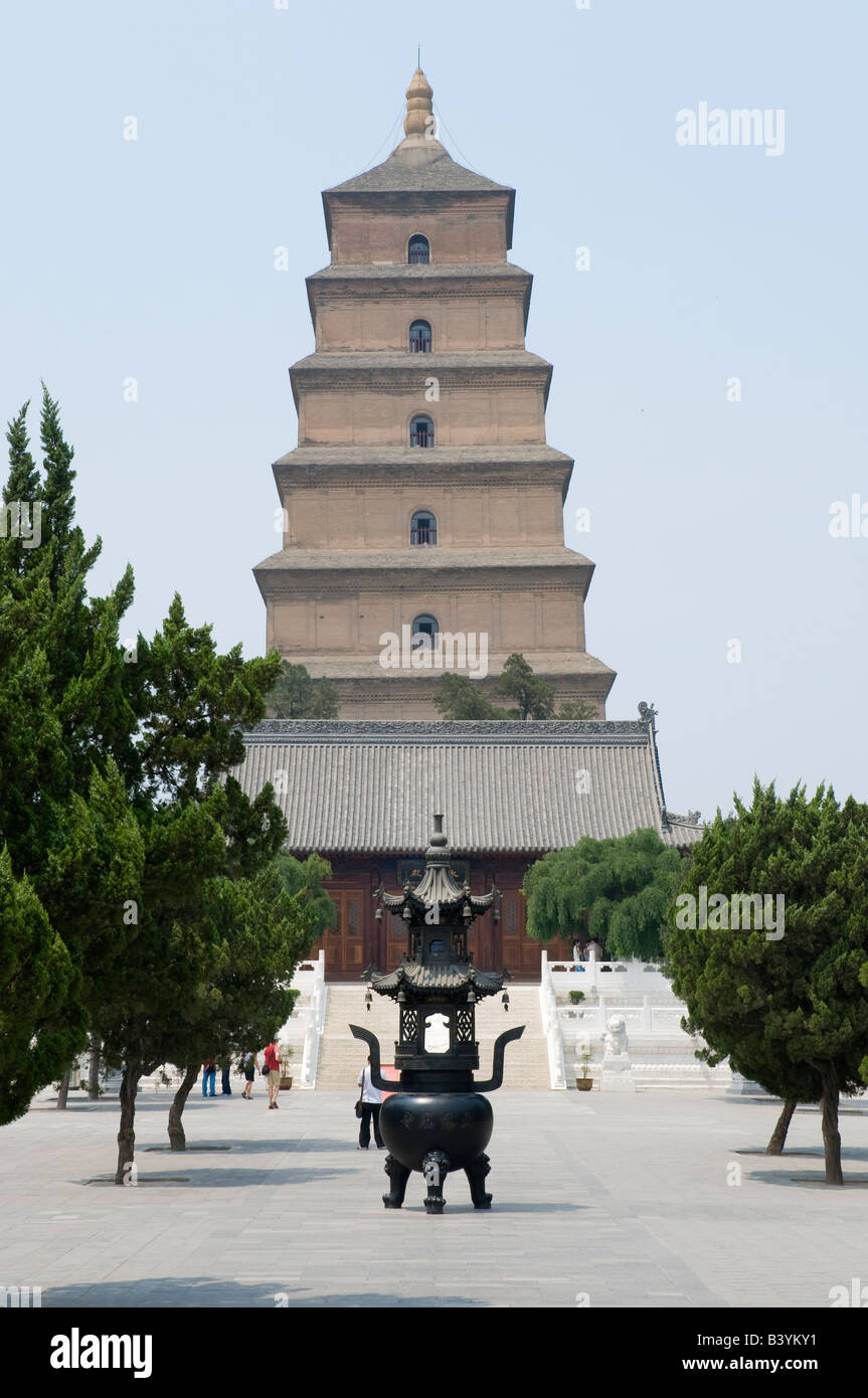 Incense burner with the Big Goose Pagoda on the background at Ci'en Si Temple. Stock Photo
