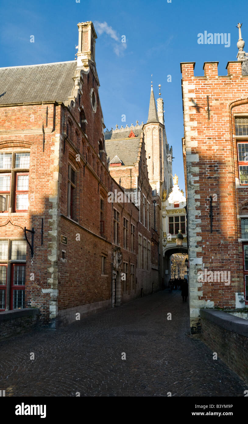 View on Old City Clerk's office at Blinde Ezelstraat from old fish market in Bruges Stock Photo