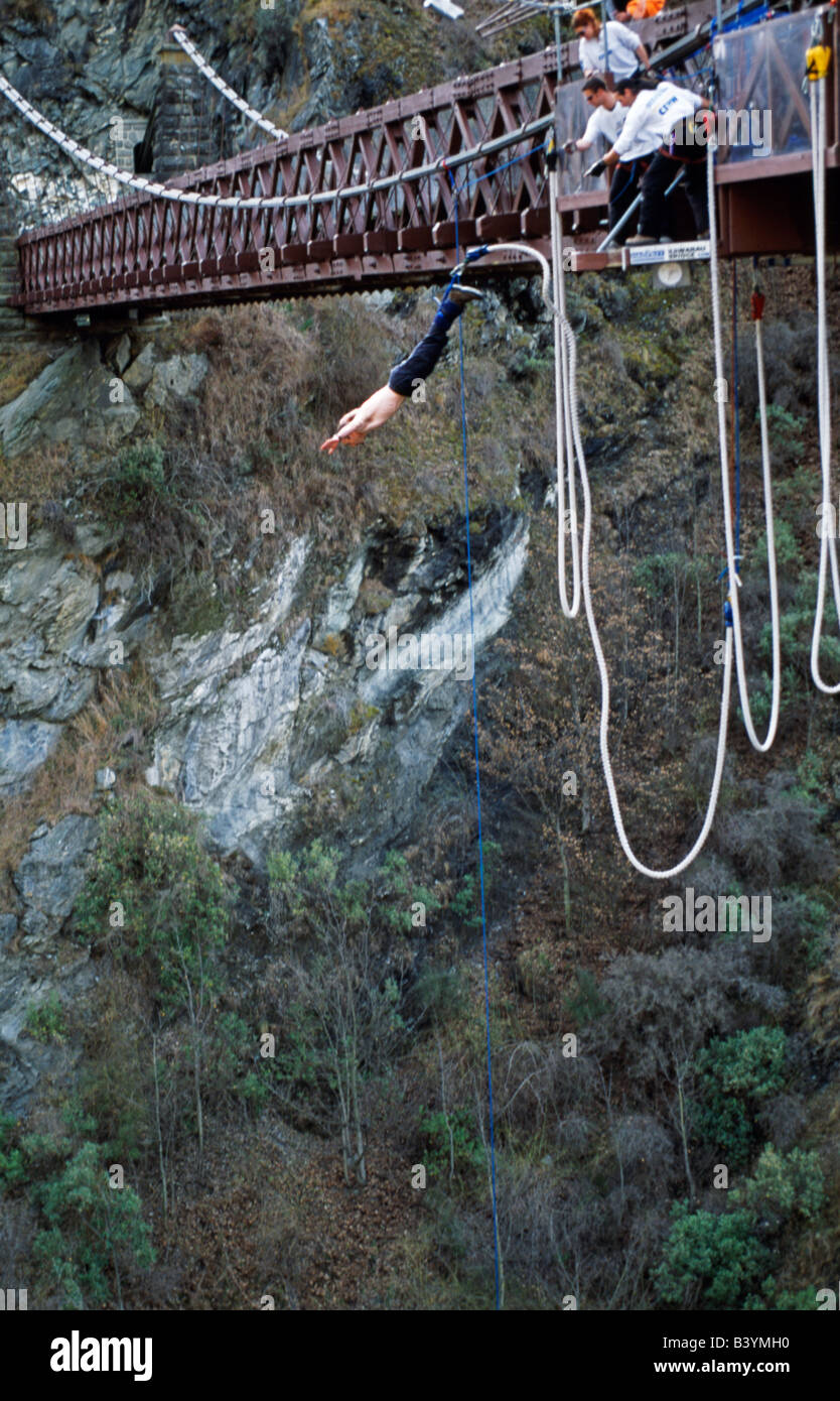 New Zealand, South Island, Queenstown. Bungy jumping off bridge Stock