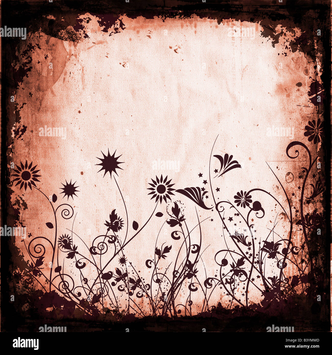 Floral design on grunge background Stock Photo - Alamy