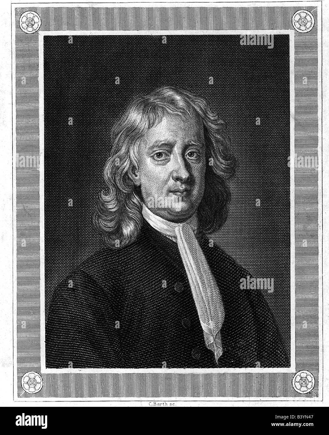 Newton, Isaac Sir, 5.1.1643 - 31.3.1727, British physicist, portrait, copper engraving, by C. Barth, (MCL 434), 18th century, Artist's Copyright has not to be cleared Stock Photo