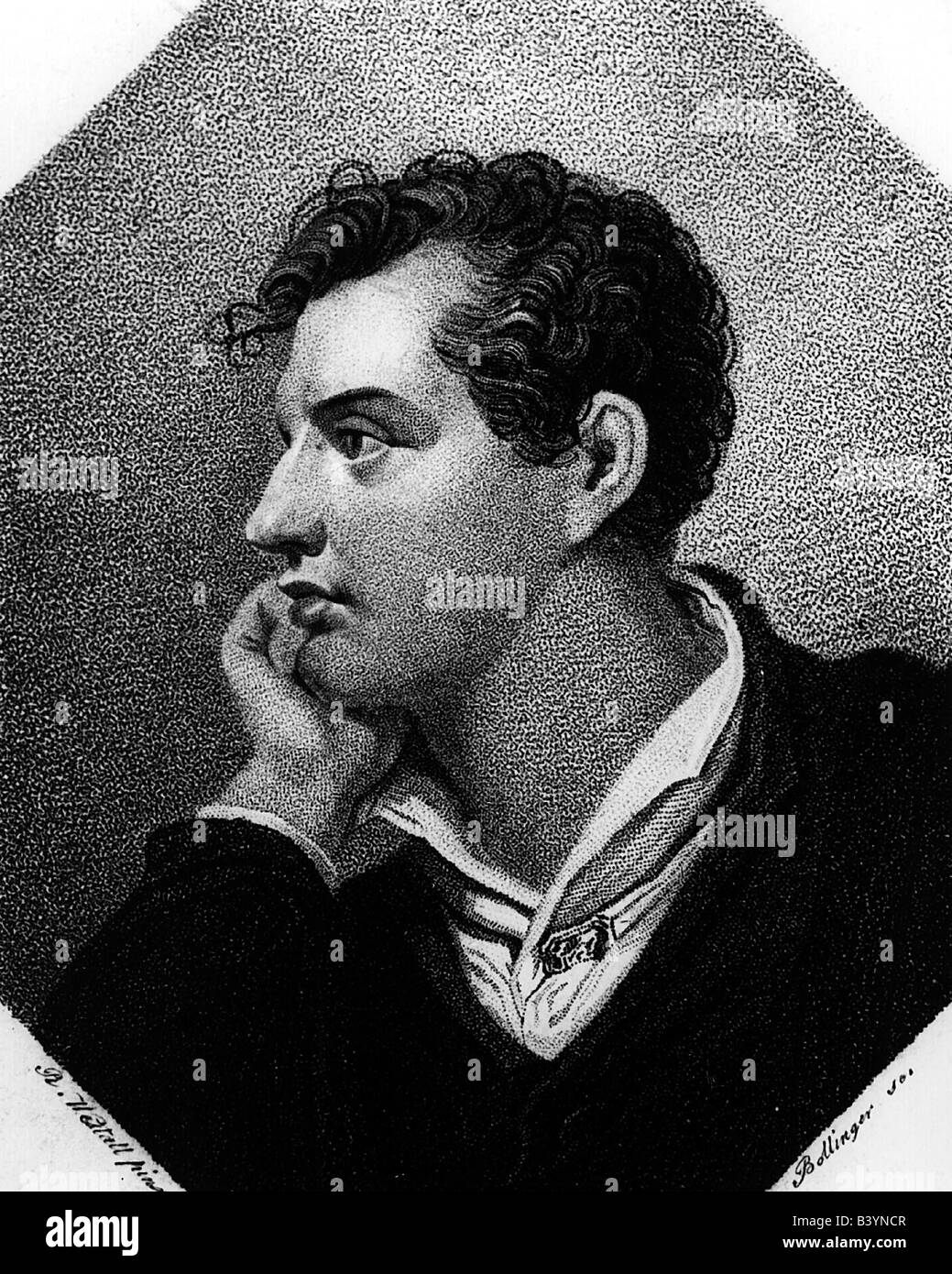 Byron, George Gordon Noel 22.1.1788 - 19.4.1824, British poet, portrait, cooper engraving by Bollinger after painting by Westall, Artist's Copyright has not to be cleared Stock Photo