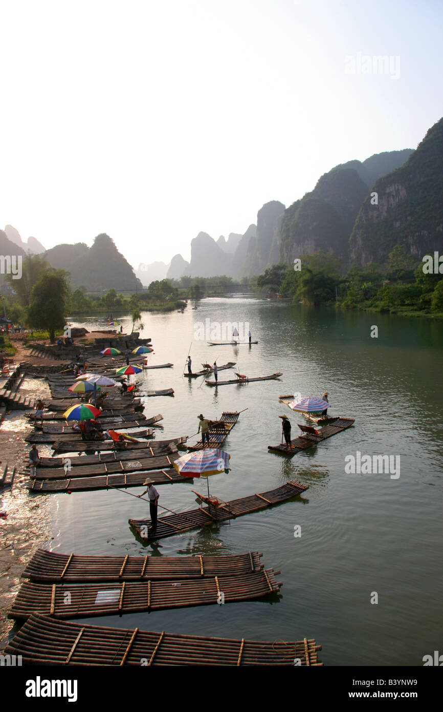 Li River Bamboo Raft Map Tourist bamboo rafts on the Li River near Yangshuo China Stock Photo ...