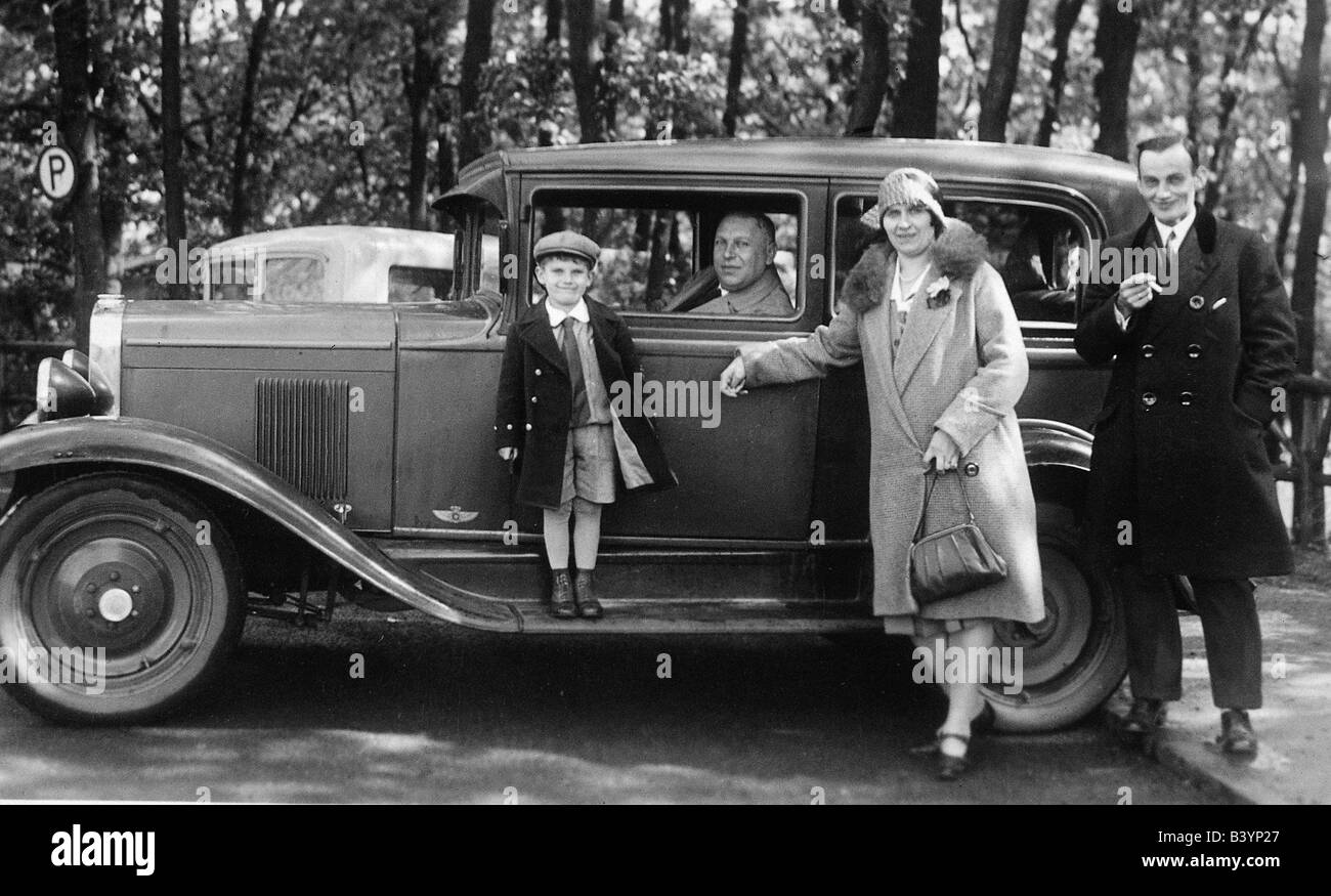 people, family, with car, Germany 1930, Stock Photo