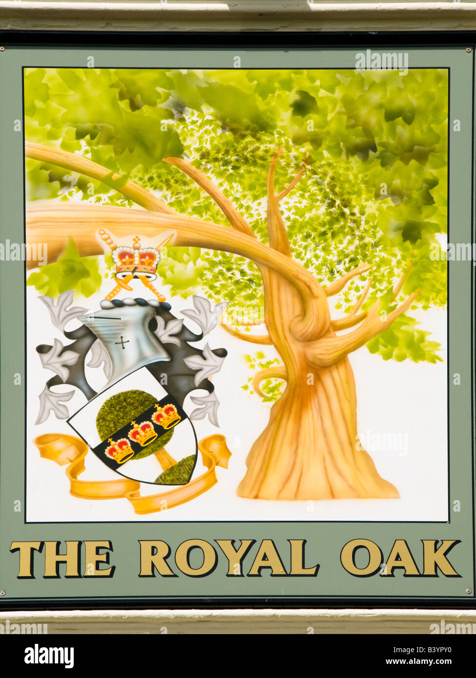 The Royal Oak Pub sign, Brockham, Surrey, England Stock Photo