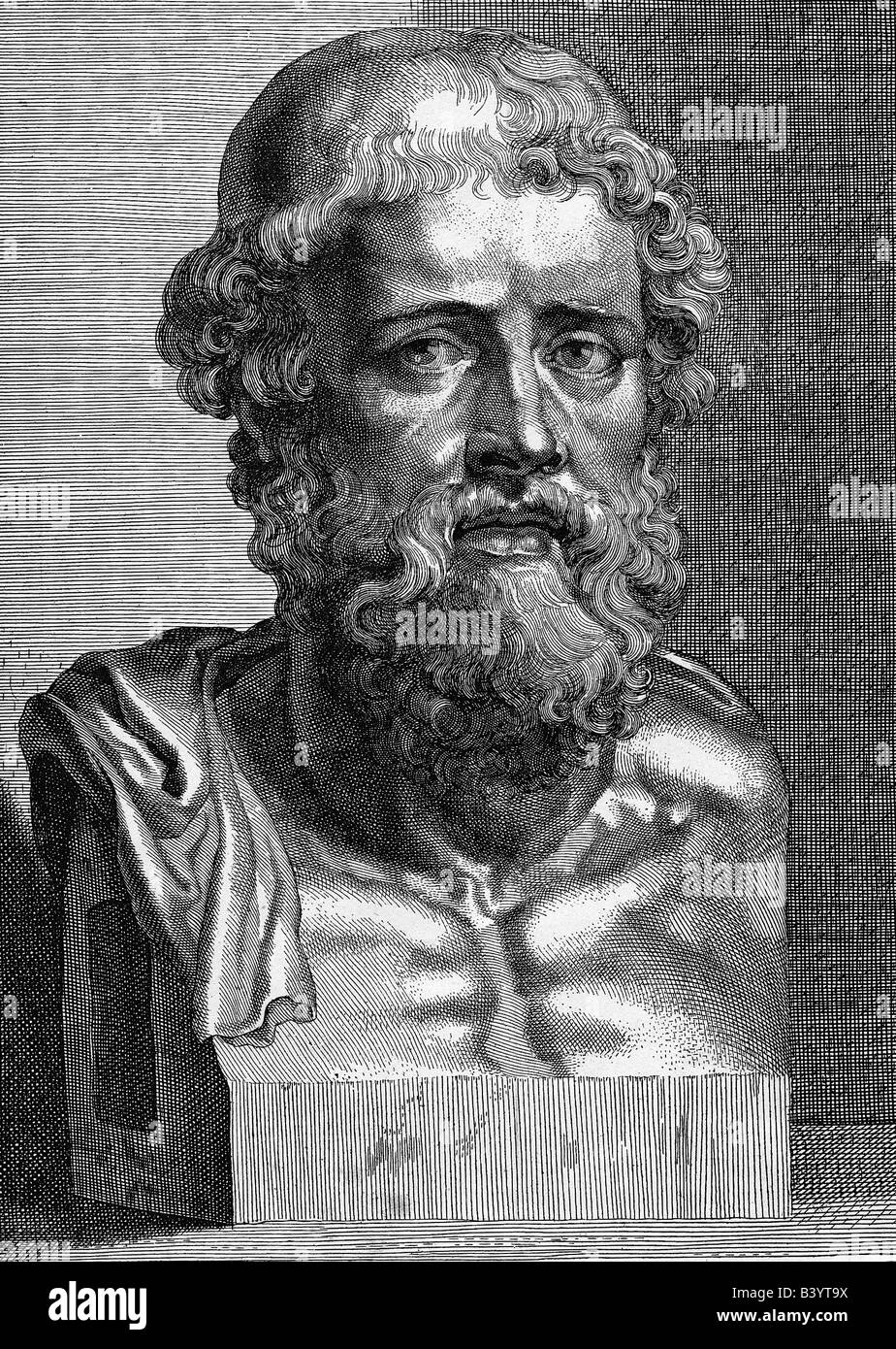 Demosthenes, 384 - 322 B.C., Greek orator, portrait, bust, engraving by H. Withouc, after an  by P. P. Rubens, Stock Photo