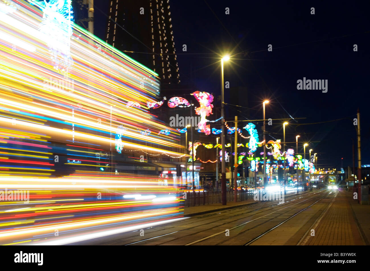 Illuminated tram traveling through Blackpool lights Stock Photo Alamy